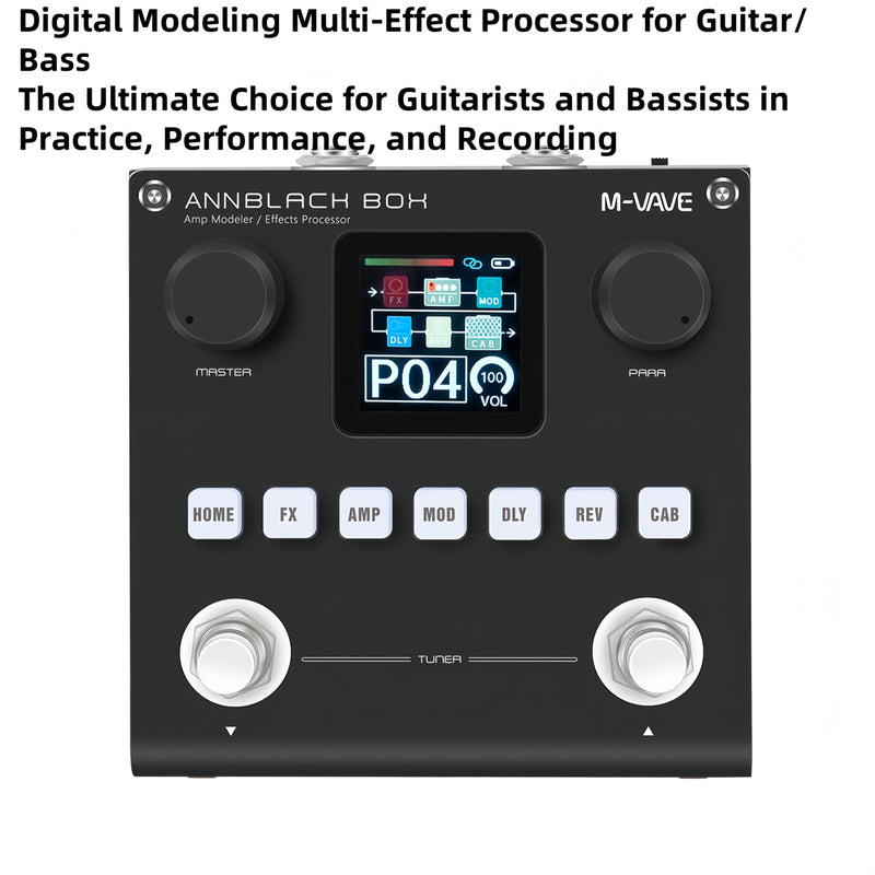 ANNBLACK BOX Procesador de Pedales para Guitarra y Bajo - 80 Preestablecidos + 6 Módulos Personalizables, Grabación Inalámbrica/OTG, Tiempo de Ejecución de 10H, 20 IR Cab SIM, Alimentado por USB/Batería, Equipo de Estudio de Grabación, Unidad de Efectos