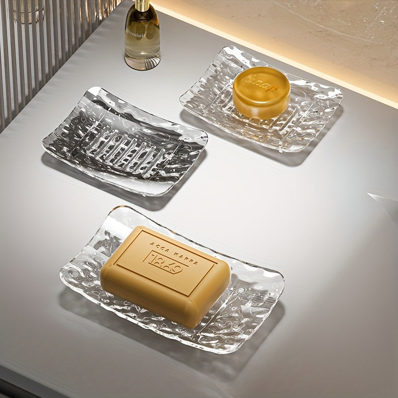 Jabonera Individual con Tira de Drenaje, Almacenamiento Multifuncional para Escritorio, Pequeño Estante de Almacenamiento - Ahorra Espacio - Perfecto para Baño y Cocina, Material PET Duradero, Diseño Creativo de Onda de Agua