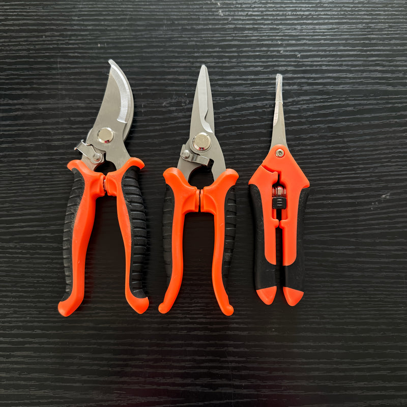 Juego de 3 tijeras profesionales para podar flores y jardinería con cuchillas de acero inoxidable, herramienta manual de podado en empaque de caja
