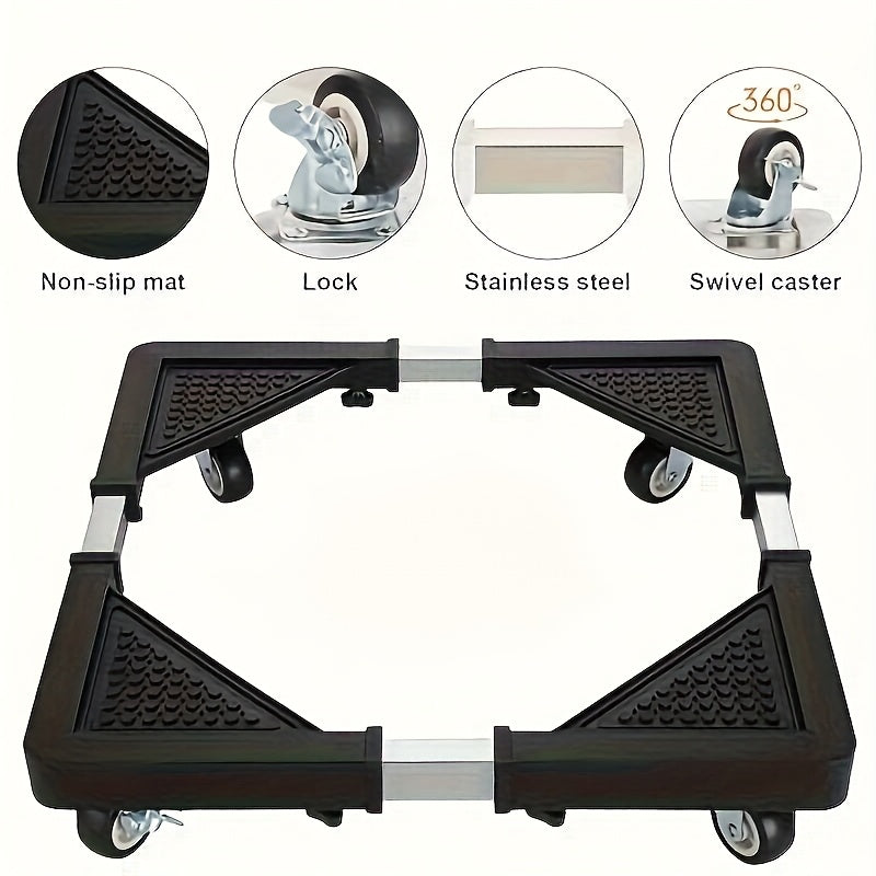 Carro de utilidad ajustable de acero inoxidable y plástico con base de plástico duradera - Organizador de refrigerador y lavadora móvil, carro de almacenamiento rodante de 4 ruedas para cocina, baño, garaje, organización de encimeras, diseño moderno y el