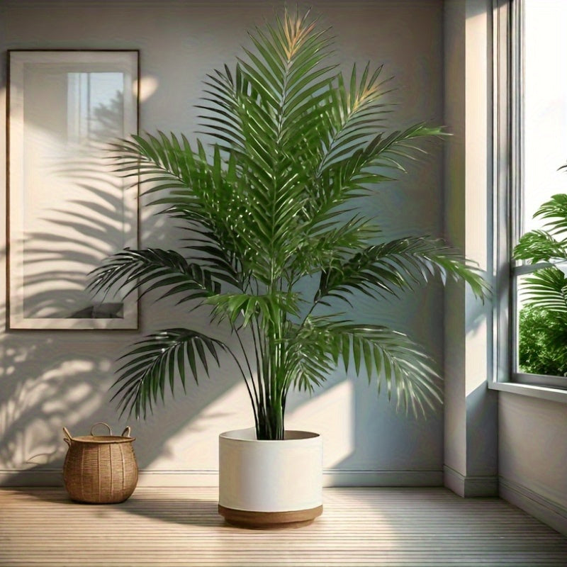 1 Maceta de Planta Artificial de Palma - 24 Hojas Realistas, Árbol del Dinero Grande con Diseño de Girasoles, Decoración Moderna y Fácil Mantenimiento para Interior/Exterior, Hogar, Oficina o Jardín de Boda