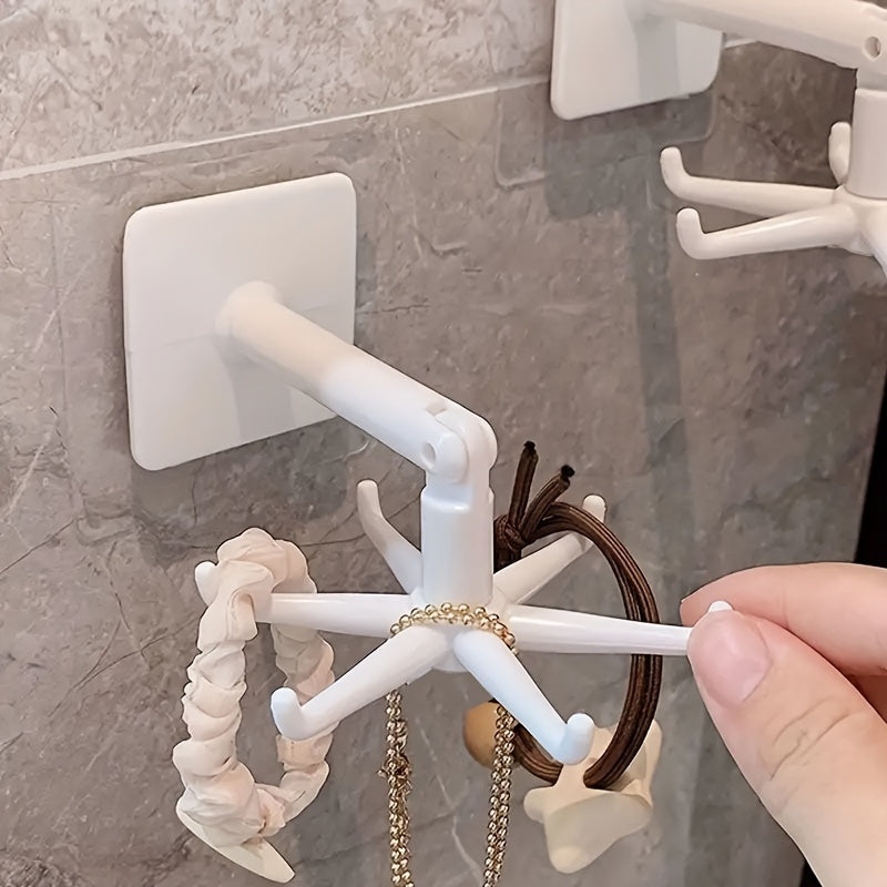 1/2 piezas de soporte para utensilios de cocina, gancho plegable giratorio de 360 grados, gancho abatible autoadhesivo debajo del gabinete, ganchos multifuncionales sin perforaciones para colgar, accesorios de baño y cocina