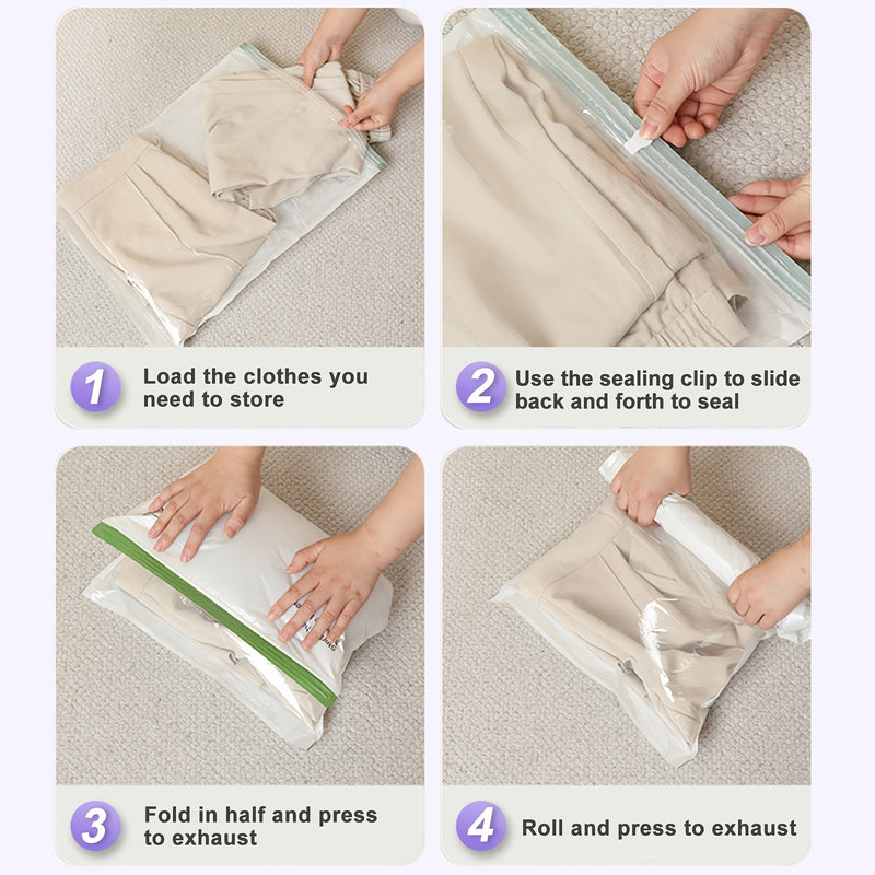 6pcs Bolsas de Compresión de Viaje Enrolladas a Mano - No Necesita Bomba, Almacenamiento Transparente para Toallas, Calcetines, Cosméticos y Más - Acabado Mate Mejorado, Varios Tamaños Disponibles