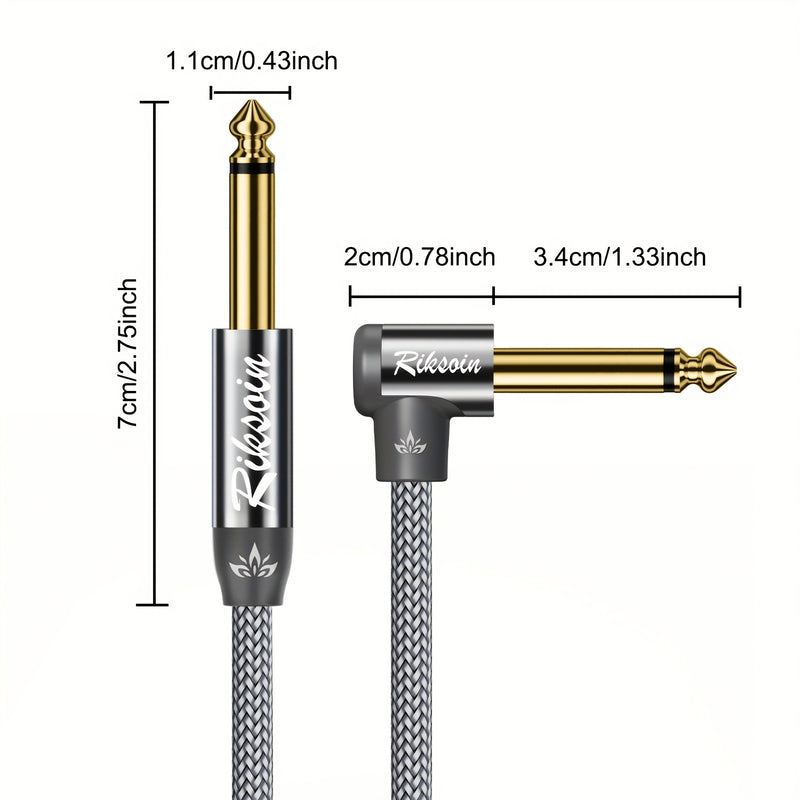 Cable de Instrumento Audio Riksoin, Compatible con Guitarra Eléctrica, Bajo, Batería, Pedales, Amplificadores, Preamps, Mezcladoras, Afinadores, Altavoces, Acústico, Cable Recto a Ángulo Derecho de 1/4 pulgada