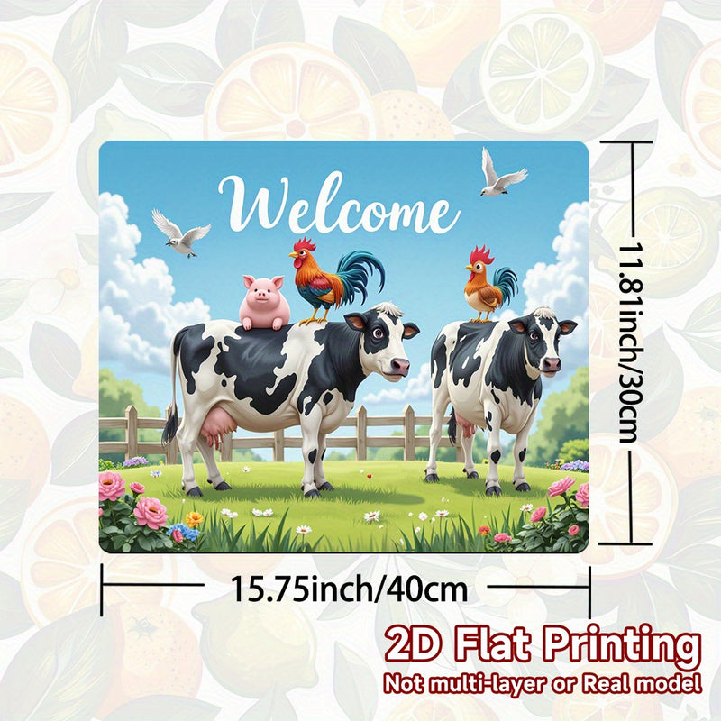1 pieza, cojín de protección para estufa de impresión plana 2D, accesorio de cocina elegante para el hogar, tema de vacas, cerdos y pollos, patrón, poliéster, para estufa y superficies planas - Duradero, fácil de limpiar