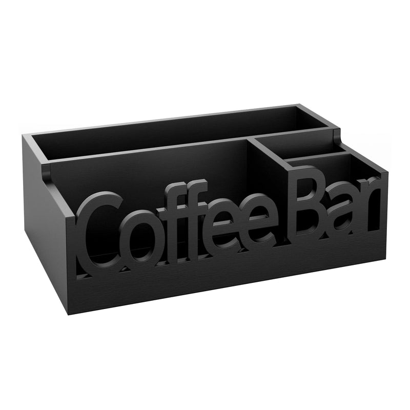 Organizador rústico de madera para barra de café, estación rectangular vintage para mostrador para accesorios, soporte para cápsulas y jarabe con tapa abatible no impermeable, decoración multiusos para barra de café estilo granja.