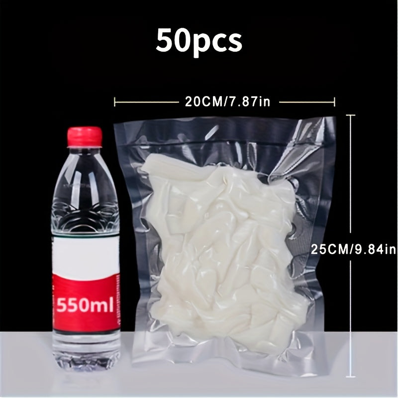 50 Bolsas Adhesivas Transparentes para Vacío, Bolsas de Embalaje para Selladores de Vacío, Bolsas de Almacenamiento para Selladores de Vacío, Herramientas de Cocina para Conservación de Alimentos Frescos, Accesorios para Suministros de Cocina, Tamaños Gr