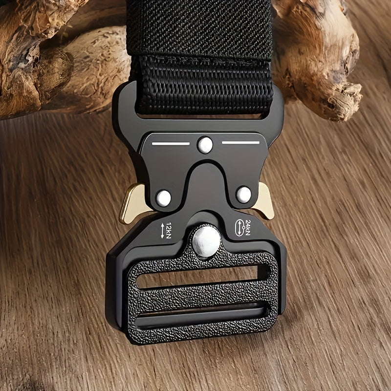 Cinturón táctico para hombre de nailon negro con hebilla automática - Material de lona resistente, ideal para actividades al aire libre y deportes, regalo perfecto para entusiastas del deporte, cinturón deportivo|Estilo táctico|Cinturón con hebilla autom