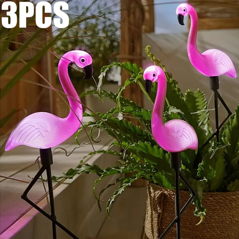 3 luces solares con estaca de flamencos, decoración para jardín, patio o estanque, ideal para Navidad y Halloween