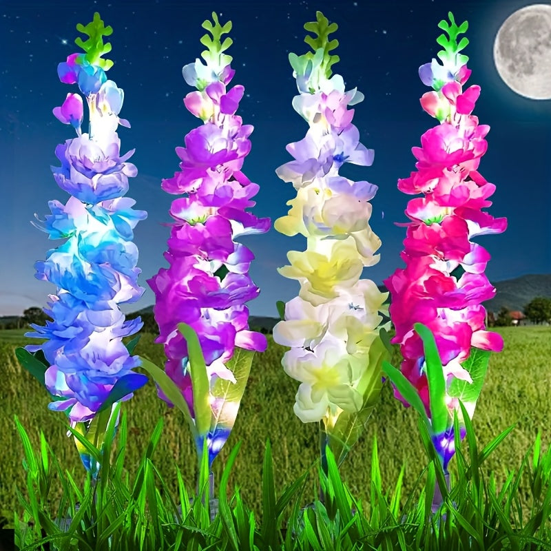 Juego de 4 - Luz solar decorativa para jardín, flores de jacinto mejoradas con modo de iluminación, ideal para decoración de fiestas, patios y césped, perfecta para Navidad