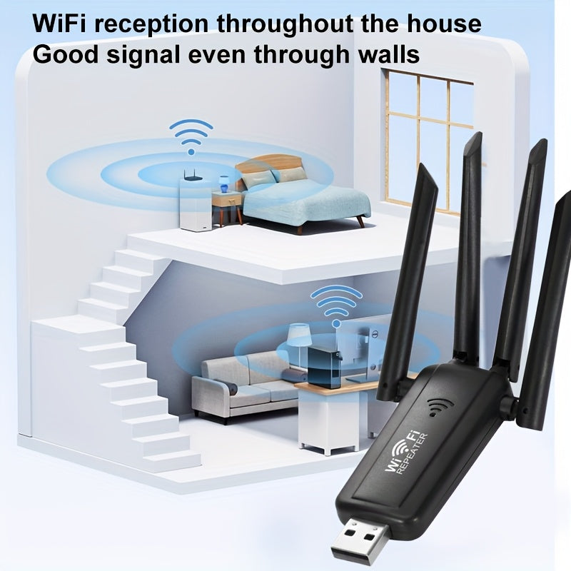 OEKE- Cuatro antenas USB repetidor inalámbrico - Extensor de señal de larga distancia con antenas dobles para cobertura completa de la casa