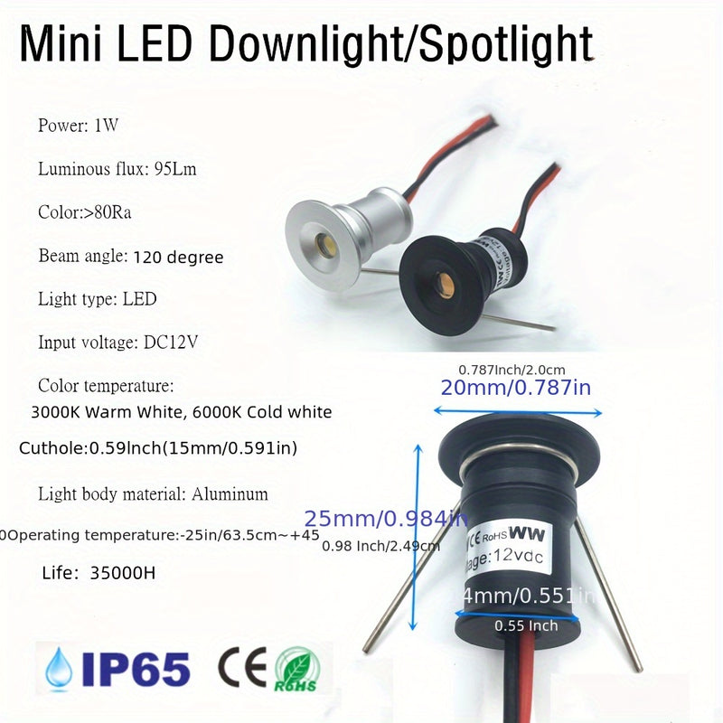 9 piezas de mini luces LED empotradas para techo DC12V, focos regulables de 1W para exteriores, luces en negro y plata, 3000K blanco cálido, lámparas LED pequeñas, 6000K blanco frío, para vitrinas, dormitorio, fiestas, KTV, DJ, bricolaje, escaleras e ilu