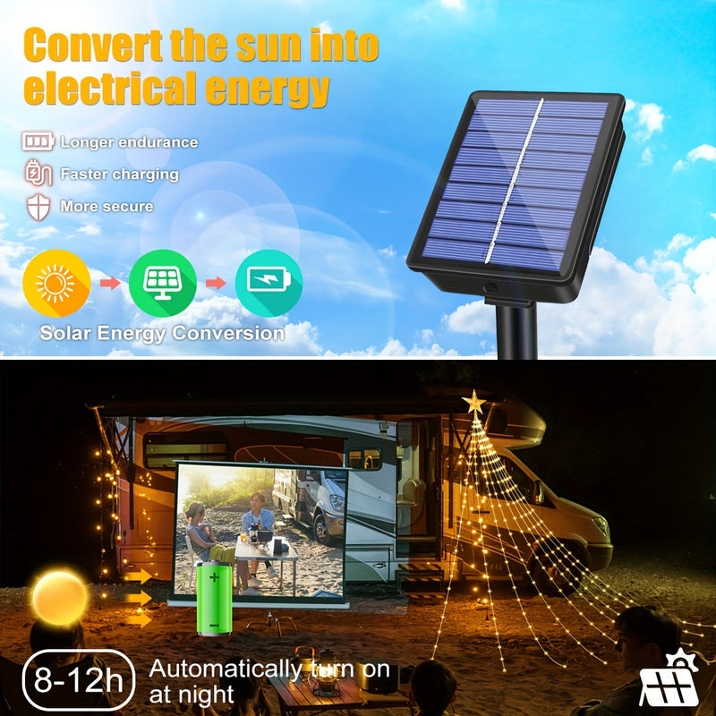 1 juego de luces en cascada con estrellas solares, 200/280 LED, 8 modos de iluminación, luces decorativas con energía solar para Navidad, Halloween, Pascua, campamentos al aire libre, bodas en jardines, fiestas, iluminación festiva para exteriores, efect