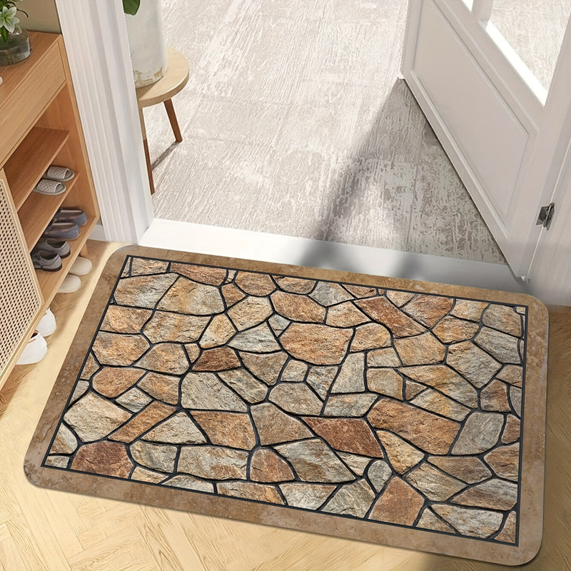 Tapete de área con patrón de piedra rústica - Rectangular, antideslizante, lavable en máquina, tapete de poliéster para el hogar, baño y decoración de granja, baño