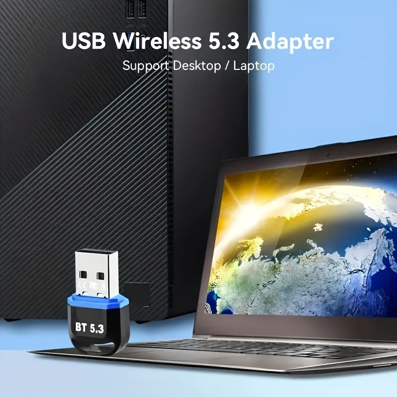 Adaptador inalámbrico USB BT 5.3 - Compatible con PC, auriculares, teclado, ratón y altavoces - No se necesita batería, función inalámbrica instantánea para Windows 11/10/8.1, compatibilidad automática con dispositivos 5.3/5.2/5.1/5.0/4.2/4.1/4.0, conect