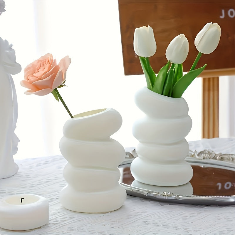 1pc Jarrón Moderno en Espiral, Jarrón de Plástico Blanco Cilíndrico para Flores, Estilo Nórdico Contemporáneo, para Decoración del Hogar y Oficina, Sala de Estar, Dormitorio, Cocina, Decoración del Hogar con Jarrones