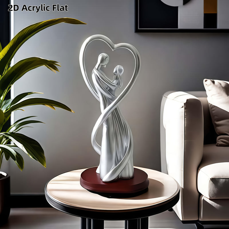 Adorno de Escultura Plana 2D Plateada para Pareja, Adecuado para el Día de San Valentín, Símbolo del Amor, Regalo de Boda para Esposa, Esposo, Novia, Novio, Aniversario, Recién Casados, Compromiso, con Base Ovalada de Acrílico