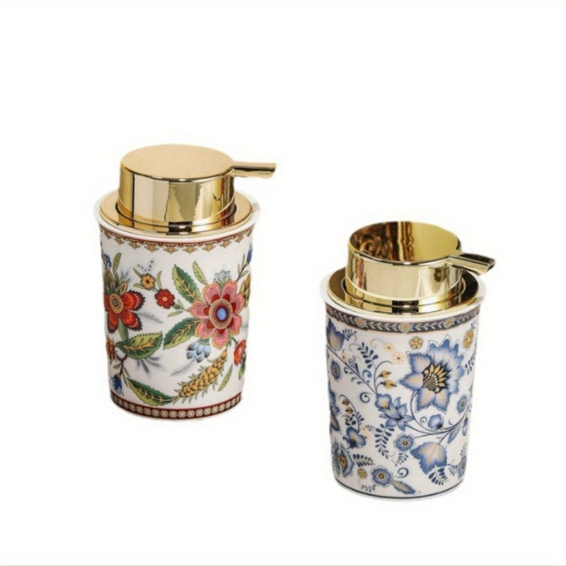 Dispensador de jabón o loción de cerámica floral vintage: botella reutilizable para jabón o loción, adecuada para baño o uso en hoteles, decoraciones de Halloween, Navidad