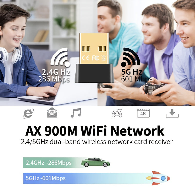 Tarjeta de Red Inalámbrica USB WIFI6 Dual-Band 2.4G/5G con Antena Integrada de Ganancia 2dBi, Compatible con Windows 7/10/11, Receptor WiFi y Transmisión AP Hotspot