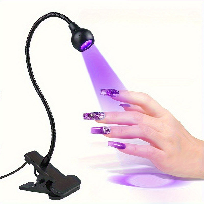 Mini Lámpara LED para Uñas con Brazo Ajustable y Pinza - Luz de Curado USB para Gel, Manicura y Pedicura en Casa, Sin Olor, Secado Rápido, Herramienta Portátil para Cuidado de Uñas, Diseño Compacto y Ligero, Posicionamiento Flexible, Ideal para Usuarios