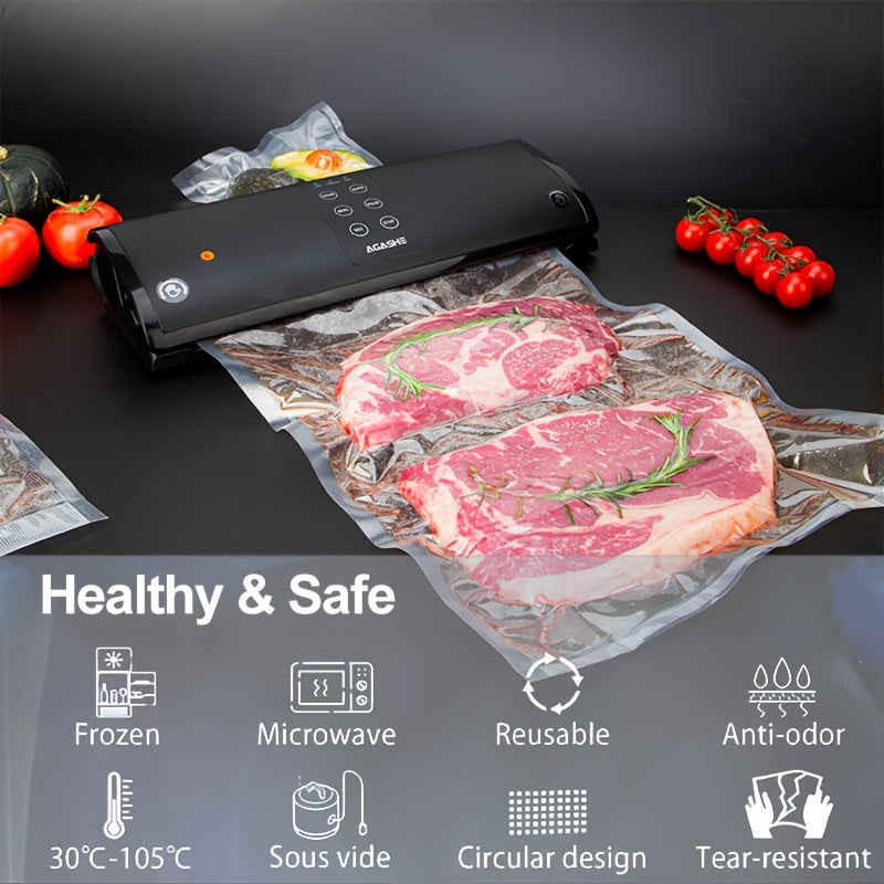 3 Rollos de Bolsas de Almacenamiento al Vacío Reutilizables AGASHE - Sin BPA, Herméticas y Sellado Rápido para Conservación de Alimentos, 3 Tamaños para Todas las Seleradoras al Vacío, Resistentes a la Congelación & Duraderas para Organización de Cocina