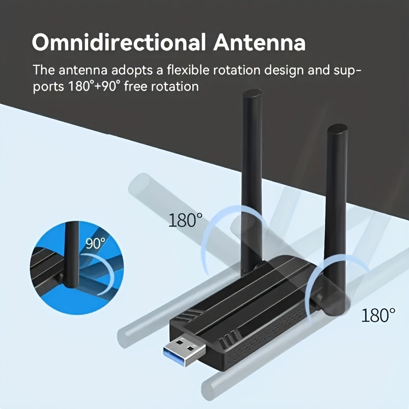 Adaptador de Red Inalámbrica USB 3.0 Dual-Band, Tarjeta WiFi para PC con Antena Integrada de Alta Ganancia de 1300Mbps – Plug & Play en Windows 10/11, ¡Activa Instantáneamente la Función WiFi y Punto Acceso Móvil!