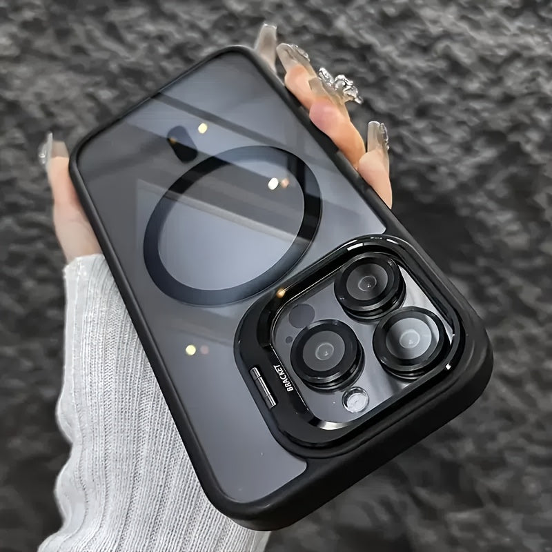 Funda metálica semitransparente antideslizante y antigolpes premium para iPhone 16, 15, 14, 13 y 12 Pro Max, además de 14 y 15 Plus, con cierre magnético, carga inalámbrica y protección contra caídas, incluye cubierta protectora para el lente de la cámar