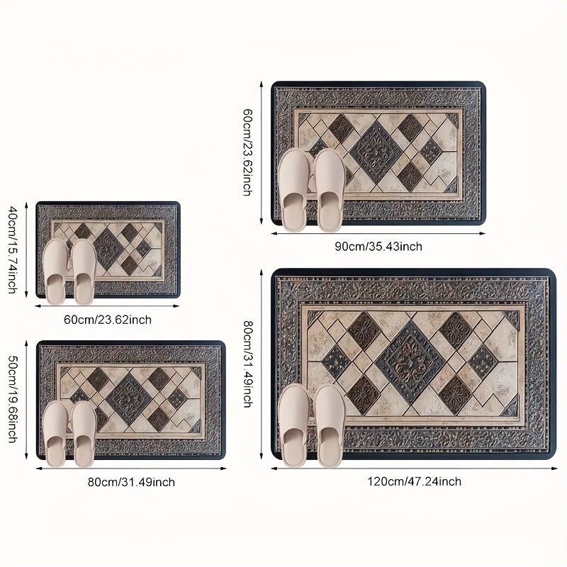 Tapete de bienvenida con diseño geométrico de lujo, grueso y duradero, de poliéster para interior/exterior, antideslizante y fácil de limpiar, decoración para el hogar