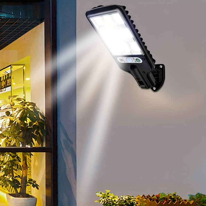 Linterna Solar LED con Sensor de Movimiento, 3 Modos de Iluminación, Ideal para Patio, Jardín, Calle, Valla y Áreas Exteriores, Carga por Panel Solar