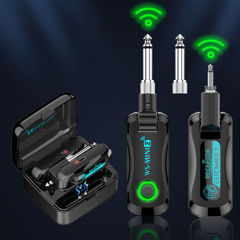Sistema inalámbrico para guitarra LEFIKO 2.4G con estuche de carga USB - Batería de 20 horas de duración, pantalla LED de energía, ahorro de energía automático, diseño compacto para guitarra eléctrica, bajo y otros instrumentos electrónicos, conectores d