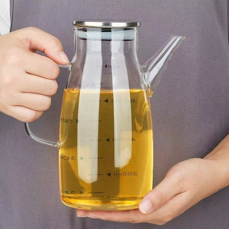 1pieza Tapa de Acero Inoxidable Botella de Aceite de 1000Ml Vidrio Borosilicato de Alta Resistencia al Calor y Frío Botella de Aceite y Vinagre con Gran Diámetro Botella de Aceite Impermeable para Verter Botella de Aceite para el Hogar con Gran Capacidad