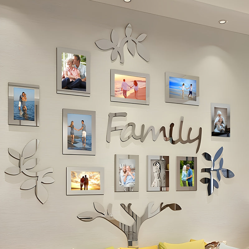 1 Juego de Decoración de Árbol Genealógico de Familia, Pegatina de Espejo de Acople DIY, Collage de Marco de Imagen, Decoración del Hogar, Adecuado para Sala de Estar, Dormitorio, Comedor, Oficina, Regalo para Nueva Casa, Grande 47x47 pulgadas