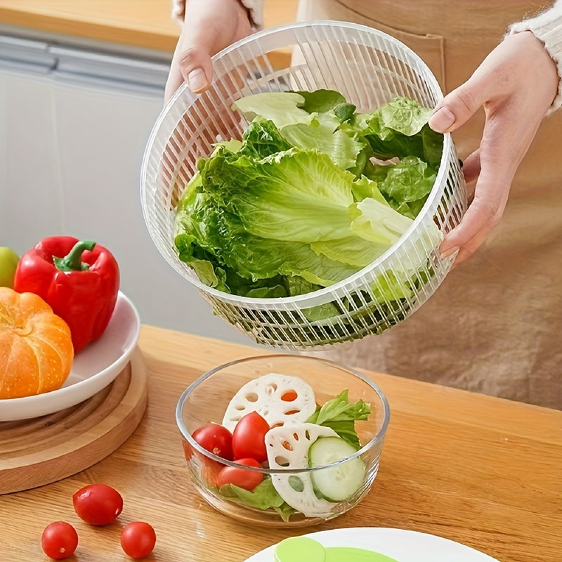 Paquete de 1 Lavadora Manual de Ensaladas y Secador de Verduras - Diseño Ovalado Transparente en Plástico Duradero con Mango Ergonómico, No Necesita Electricidad para Uso Doméstico y de Cocina de Restaurante, Herramienta de Preparación de Alimentos, Alma