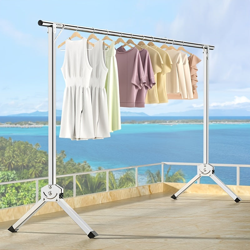 Perchero de Acero Inoxidable Independiente - Colgador Plegable con Altura Ajustable y Ruedas Bloqueables, Estante Resistente para Lavandería en Interiores y Balcón, Secado de Ropa