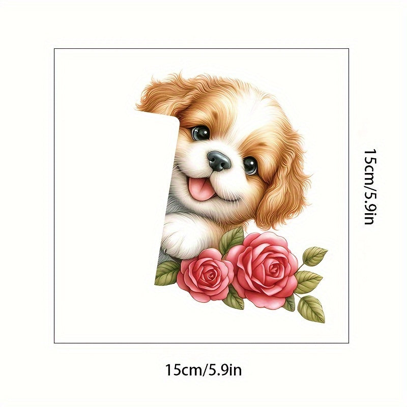1 Adhesivo de interruptor de pared con cachorro adorable y rosas, divertido vinilo 3D, perfecto para dormitorio, baño, fácil de aplicar y quitar, decoración estética del hogar, decoración de la habitación, embellece tu hogar