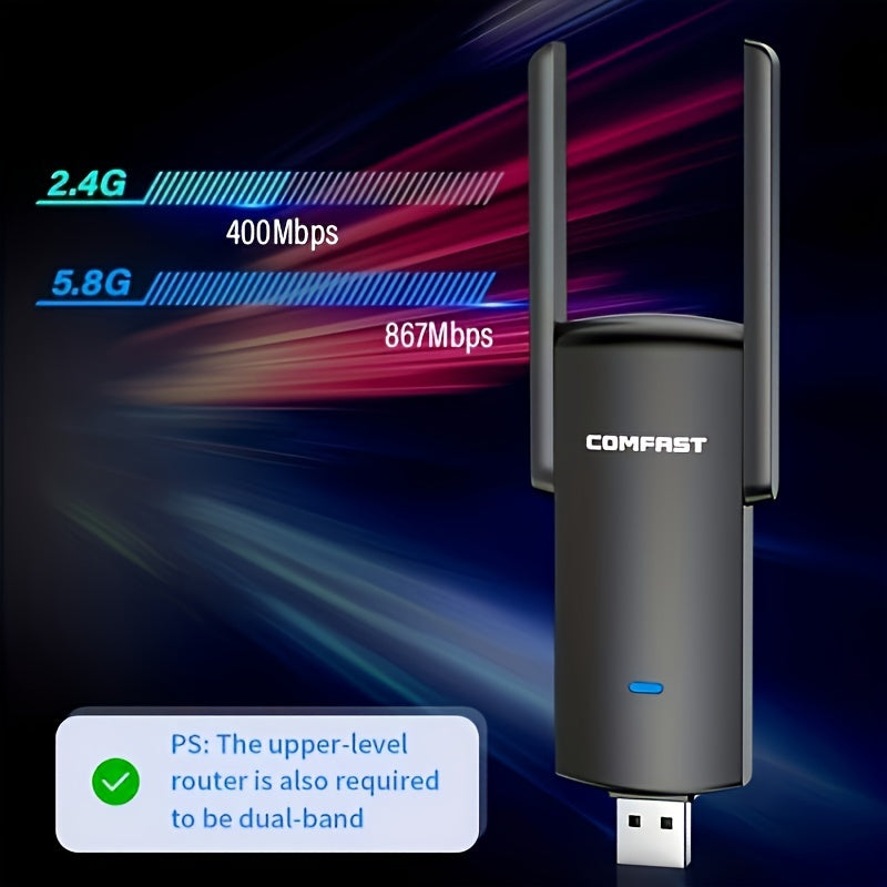 Adaptador WiFi USB de Doble Banda 1300Mbps 2.4G/5.8GHz, Tarjeta de Red Inalámbrica con Soporte 802.11AX para Portátiles/Computadoras de Escritorio/Dispositivos de Internet, Actualización de Wifi para Portátiles | Tarjeta Wifi Moderna | Conexión Estable