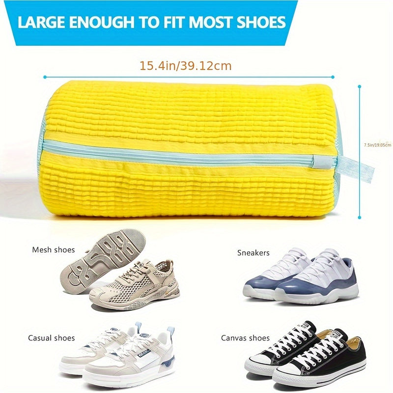 Bolsa para Lavadora y Secadora de Zapatos Amarilla - Tela Chenille Suave con Forro Esponjoso, Diseño Ovalado Reductor de Ruido y Cierre Resistentes, Apta para la Mayoría de Zapatillas y Calzados, Bolsas de Lavandería