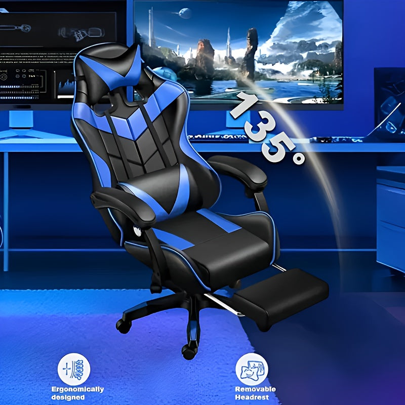 1 silla ergonómica para gaming, ajustable en altura con respaldo alto, sillón de oficina con reposacabezas y reposapiés, asistente moderno para entretenimiento en casa