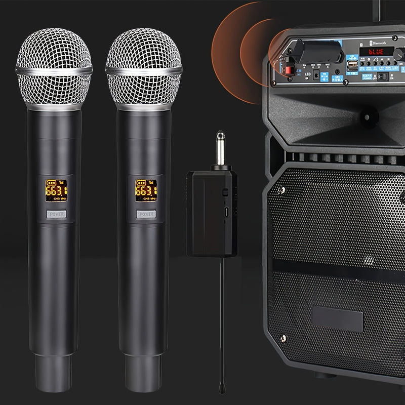 Micrófonos inalámbricos portátiles duales con batería recargable de iones de litio de 1500mAh, carga USB dinámica de micrófonos sin cable con conector de 6,35 mm, sonido claro para karaoke, bodas, fiestas, iglesia, enseñanza - Ideal regalo de Navidad