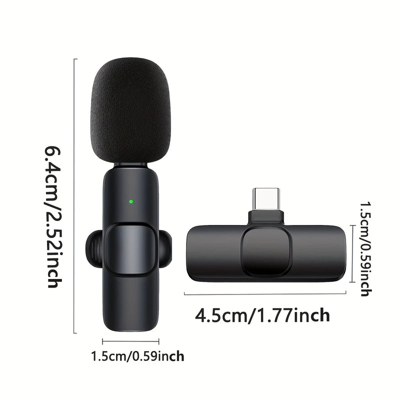Micrófono de solapa inalámbrico con grabación omnidireccional - Carga USB-C, batería de litio, ideal para smartphones, tabletas, cámaras, entrevistas, podcasts y vlogs, videollamadas | Grabación moderna | Batería recargable
