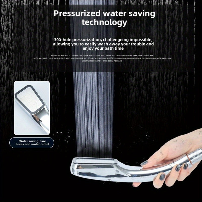 Cabezal de ducha rectangular de alta presión con 300 orificios, ahorrador de agua, diseño en blanco y negro - Plástico duradero, fácil instalación para baño moderno, accesorio para ducha