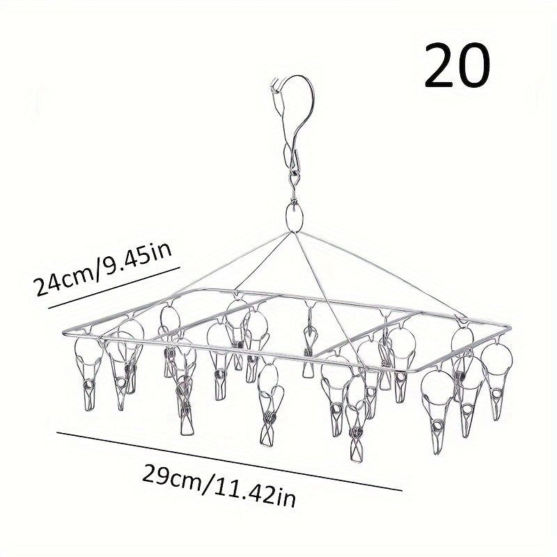 Estante de secado de calcetines de acero inoxidable con 20/30/40 clips, gancho giratorio a prueba de viento para calcetines, sujetadores, ropa interior y accesorios de lavandería, tendederos