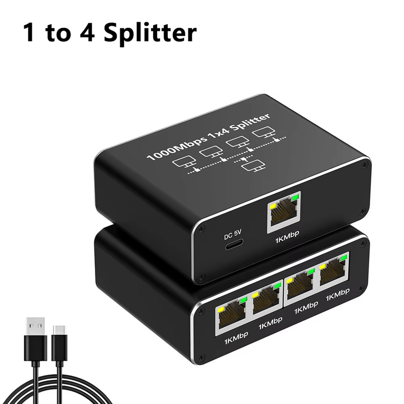 Divisor Gigabit Ethernet 1000Mbps de 1 a 2/3/4 RJ45 para Computadora/Hub/Empalmeador/Ruta/Caja Set-Top/Digital TV