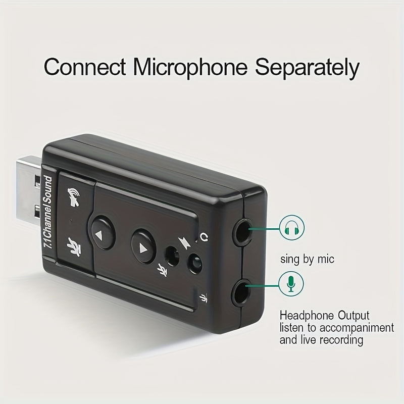 Tarjeta de sonido USB virtual 7.1 canales, adaptador de audio externo USB 2.0 para micrófono, parlantes y auriculares con conector estéreo de 3.5mm