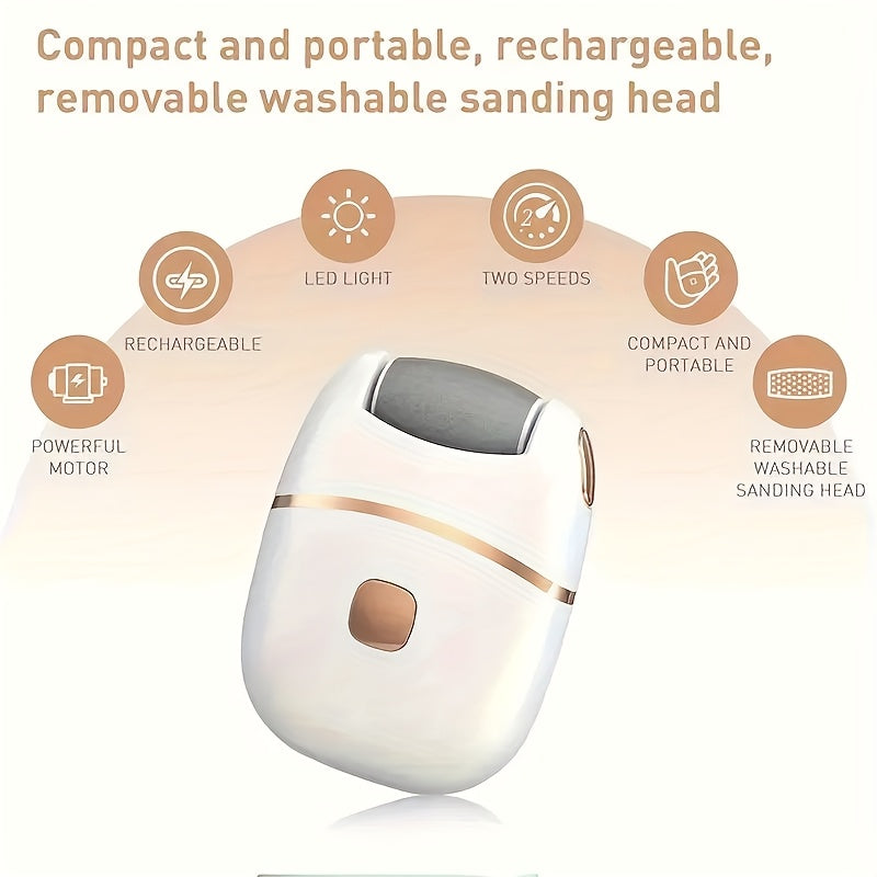 Lijadora eléctrica recargable para pies - Polimento grueso y ligero en color beige, exfoliación suave, -Remoción libre, portátil con 2 cabezas