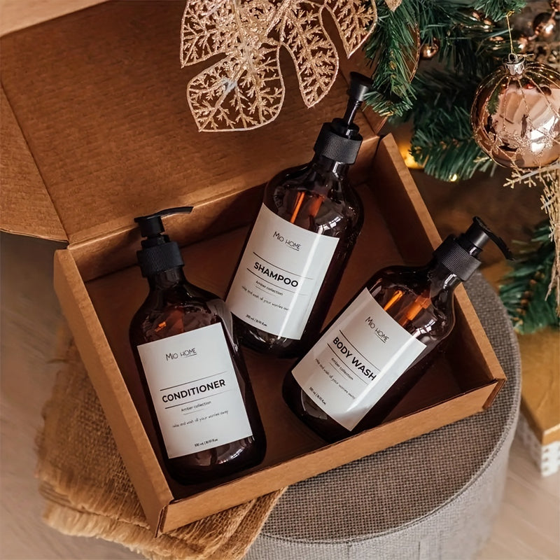 Dispensador de shampoo y acondicionador con bomba de plástico negro, 3 piezas de dispensadores para shampoo, acondicionador y jabón corporal, 500 ml/16 oz, con etiquetas, botellas rellenables