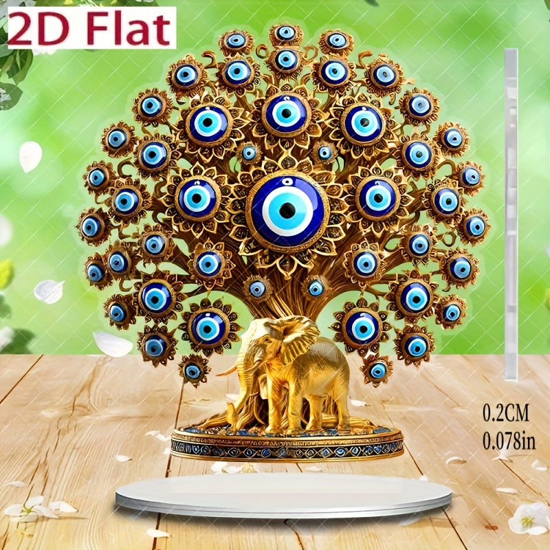 Decoración de Escritorio Estilo Bohemio en Acrílico con Ojo Turco Plano 2D - Símbolo Protector Religioso con Diseño Intrincado Azul y Dorado, Decoración para Hogar Oficina Jardín Interior/Exterior, Sin Necesidad de Batería, Adorno para Dormitorio Bohemio