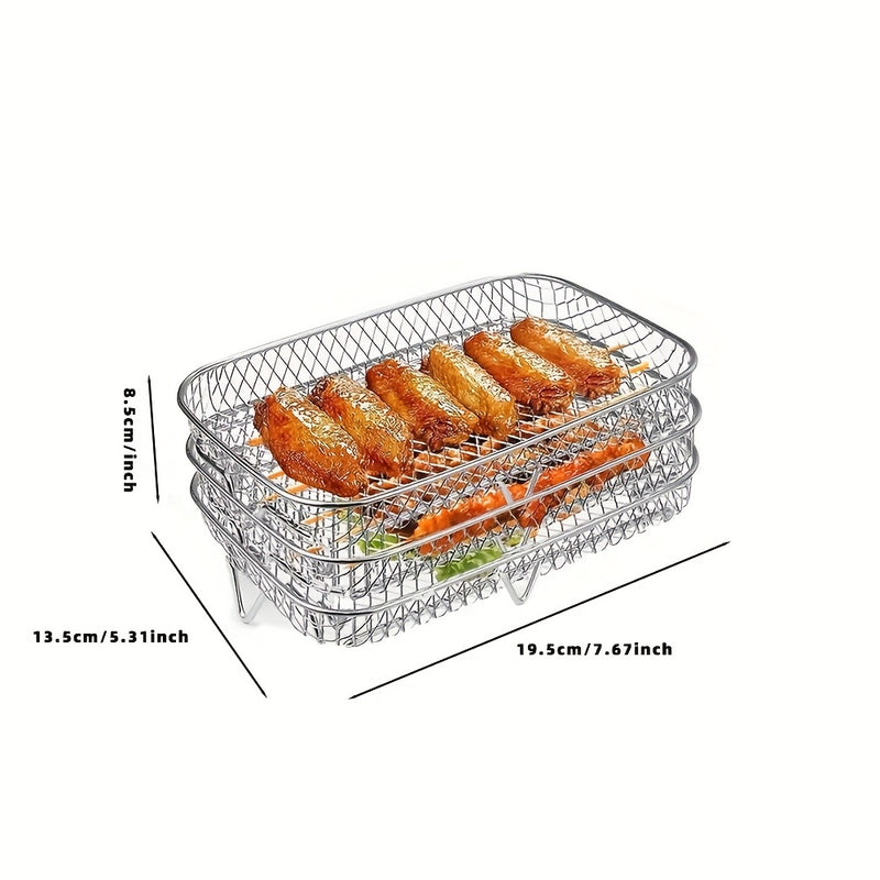 Accesorios para Freidora de Aire Cesta de Parrilla, 3/2 Capas, Acero Inoxidable 304 Apilable, Accesorio para Alitas de Pollo y Rejilla de Cocina