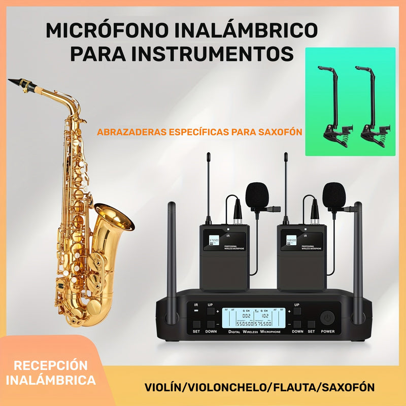 GLXD4 Trompeta Saxofón Profesional Doble Solapa Cintura Micrófono Inalámbrico 559-599MHz Sistema Escenario Actuaciones UHF Dinámico 2 Canales Portátil Para Actuación Musical