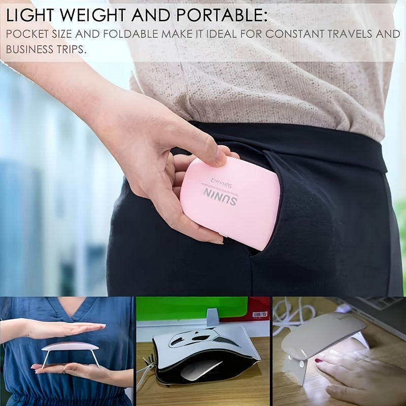 1 Lámpara LED Portátil para Uñas - Diseño Mini Ratón, 6 LEDs, Plegable y Ligera con Alimentación USB, Luz Compacta para Manicura de Manos y Pies